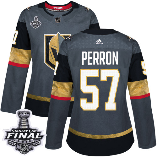 Adidas Golden Vegas Golden Knights #57 David Perron Grey Home Authentic 2018 Stanley Cup Final Women's Stitched Jersey Womens