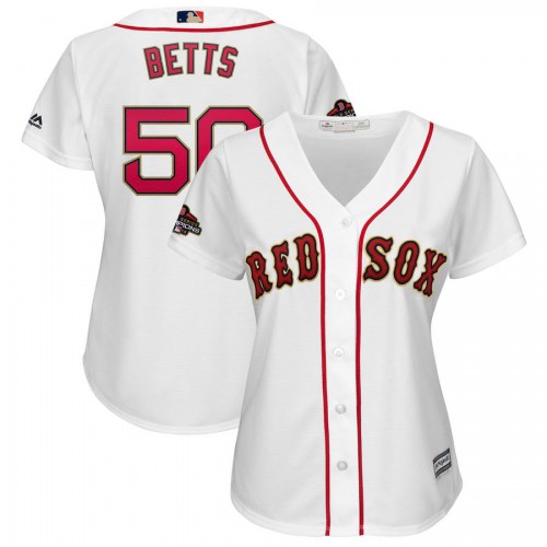Boston Boston Red Sox #50 Mookie Betts Majestic Women's 2019 Gold Program Cool Base Player Jersey White Womens