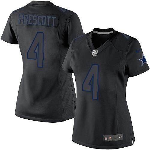 Cowboys #4 Dak Prescott Black Impact Women's Stitched Limited Jersey