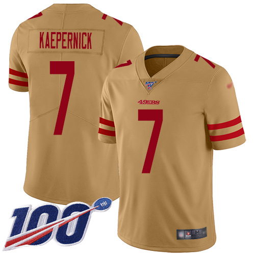 San Francisco 49ers #7 Colin Kaepernick Gold Men's Stitched Limited Inverted Legend 100th Season Jersey Men's