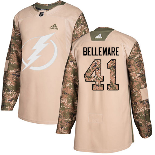 Adidas Tampa Bay Lightning #41 Pierre-Edouard Bellemare Camo Authentic 2017 Veterans Day Stitched Youth Jersey Youth
