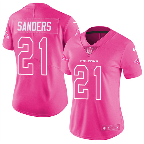 Atlanta Falcons #21 Deion Sanders Pink Women's Stitched Limited Rush Fashion Jersey Womens