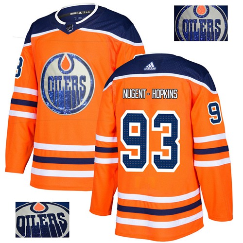 Adidas Edmonton Oilers #93 Ryan Nugent-Hopkins Orange Home Authentic Fashion Gold Stitched Jersey Men's