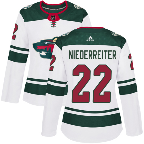 Adidas Minnesota Wild #22 Nino Niederreiter White Road Authentic Women's Stitched Jersey Womens