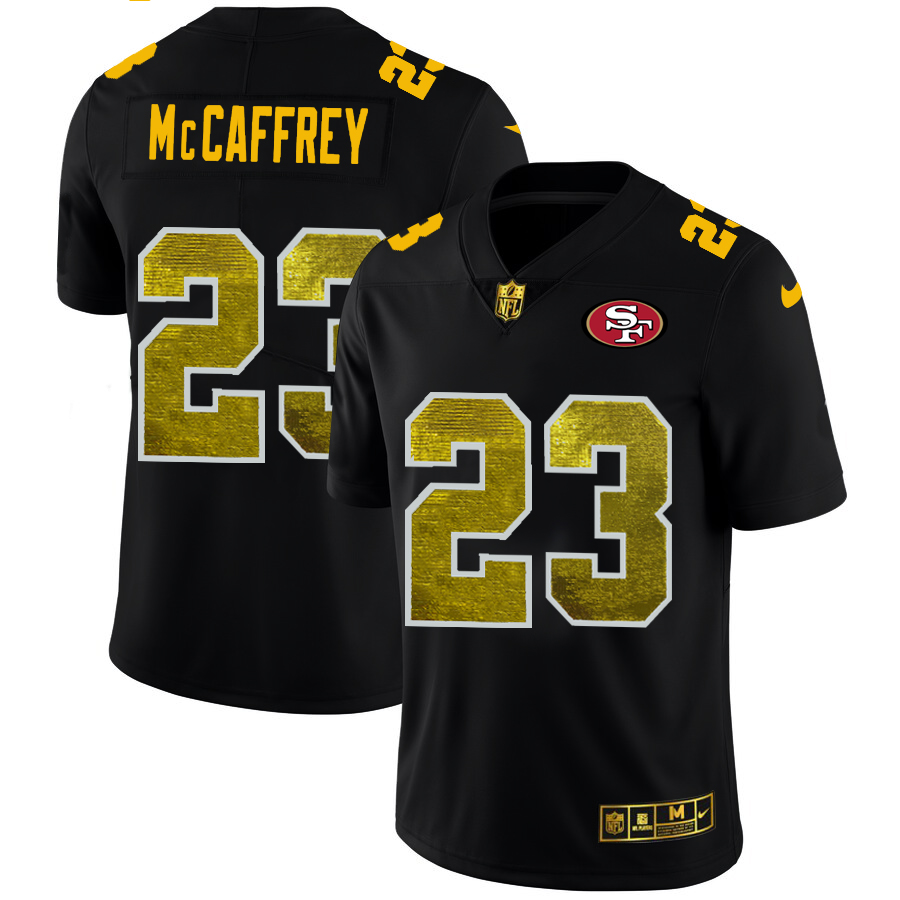 San Francisco 49ers #23 Christian McCaffrey Men's Black Golden Sequin Vapor Limited Jersey