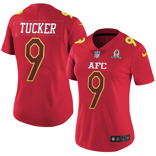 Ravens #9 Justin Tucker Red Women's Stitched Limited AFC 2017 Pro Bowl Jersey