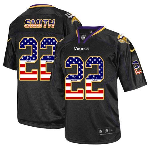 Vikings #22 Harrison Smith Black Men's Stitched Elite USA Flag Fashion Jersey