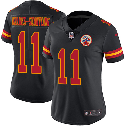 Chiefs #11 Marquez Valdes-Scantling Black Women's Stitched Limited Rush Jersey