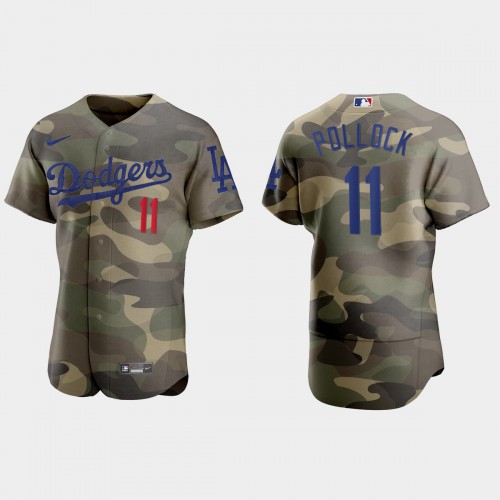 Los Angeles Los Angeles Dodgers #11 A.J. Pollock Men's 2021 Armed Forces Day Authentic Jersey -Camo Men's