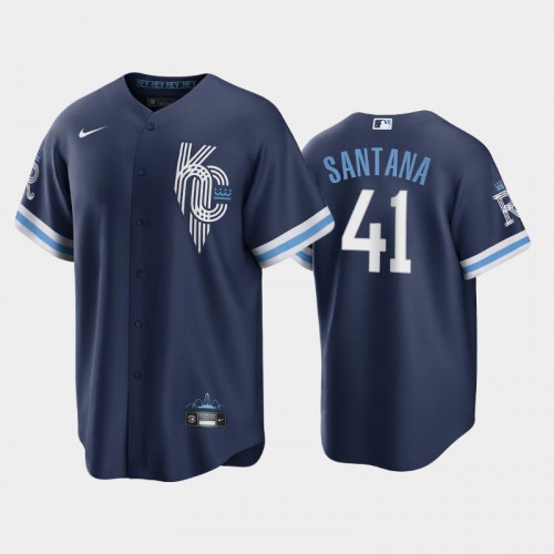 Kansas City Kansas City Royals #41 Carlos Santana Men's Game Replica 2022 City Connect Navy Jersey Men's