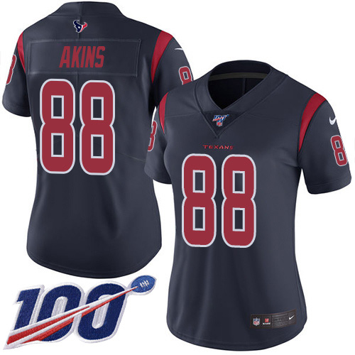 Houston Texans #88 Jordan Akins Navy Blue Women's Stitched Limited Rush 100th Season Jersey Womens