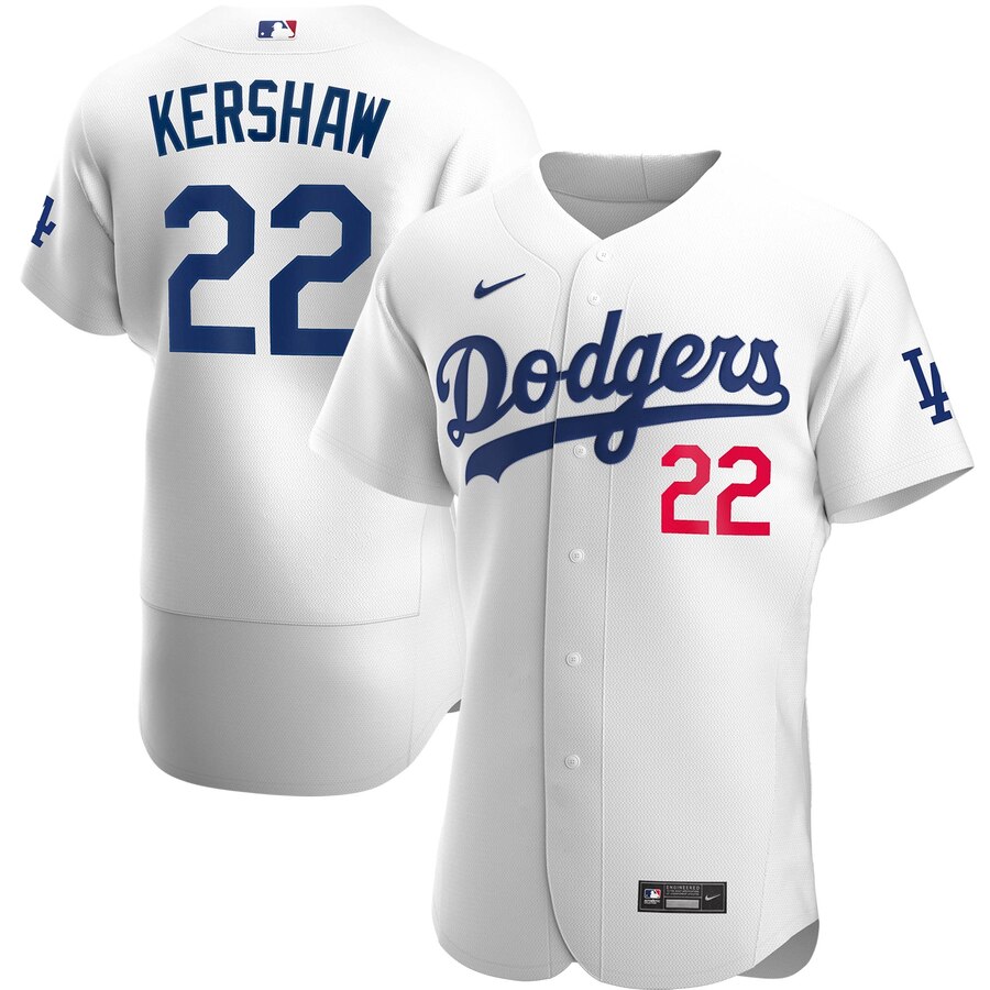 Los Angeles Dodgers #22 Clayton Kershaw Men's White Home 2020 Authentic Player Jersey