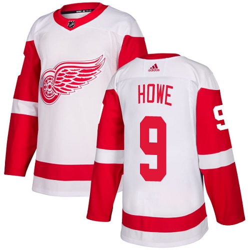 Adidas Detroit Red Wings #9 Gordie Howe White Road Authentic Stitched Youth Jersey Youth