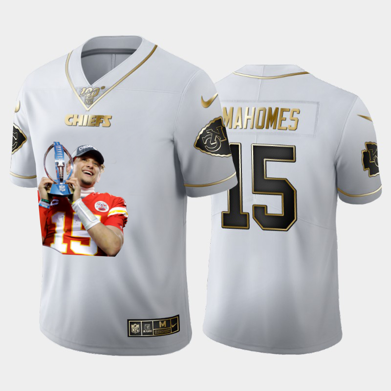 Kansas City Chiefs #15 Patrick Mahomes Team Hero 3 Vapor Limited 100 Jersey White Golden