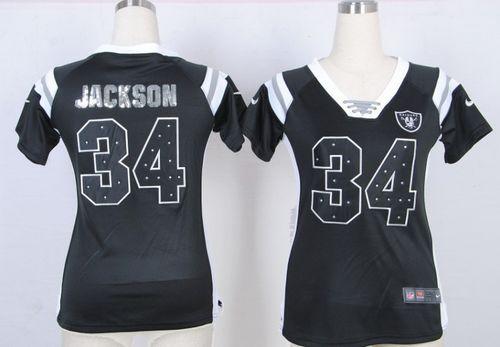 Raiders #34 Bo Jackson Black Team Color Women's Stitched Elite Draft Him Shimmer Jersey