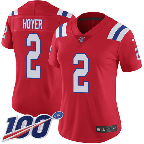 New England Patriots #2 Brian Hoyer Red Alternate Women's Stitched 100th Season Vapor Untouchable Limited Jersey Womens