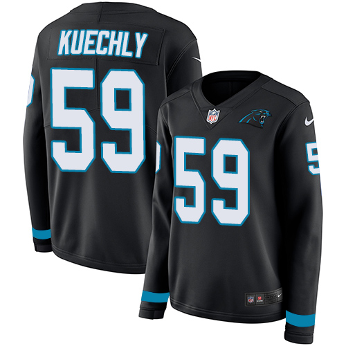 Carolina Panthers #59 Luke Kuechly Black Team Color Women's Stitched Limited Therma Long Sleeve Jersey Womens