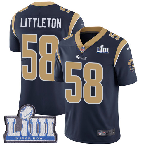 Los Angeles Rams #58 Cory Littleton Navy Blue Team Color Super Bowl LIII Bound Men's Stitched Vapor Untouchable Limited Jersey Men's
