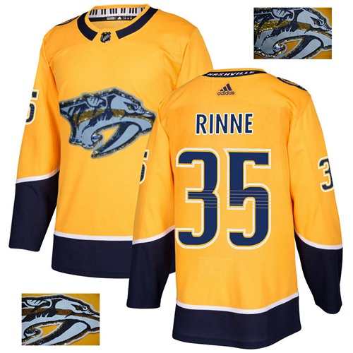 Adidas Nashville Predators #35 Pekka Rinne Yellow Home Authentic Fashion Gold Stitched Jersey Men's