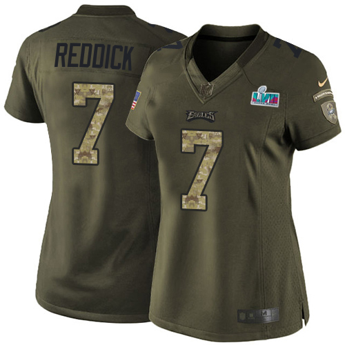 Eagles #7 Haason Reddick Green Super Bowl LVII Patch Women's Stitched Limited 2015 Salute To Service Jersey