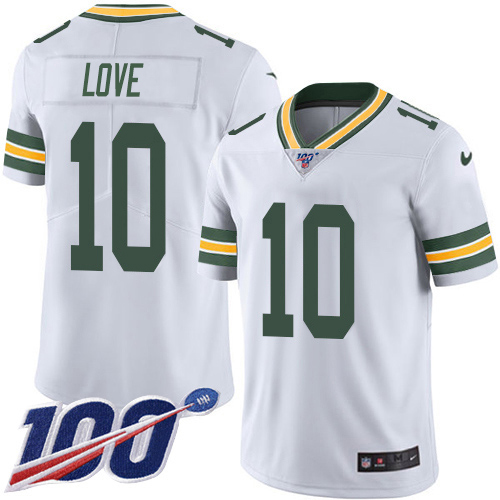 Packers #10 Jordan Love White Youth Stitched 100th Season Vapor Untouchable Limited Jersey