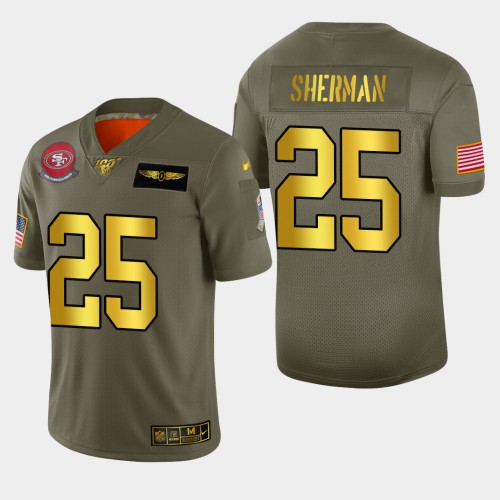 San Francisco 49ers #25 Richard Sherman Men's Olive Gold 2019 Salute to Service 100 Limited Jersey Men's