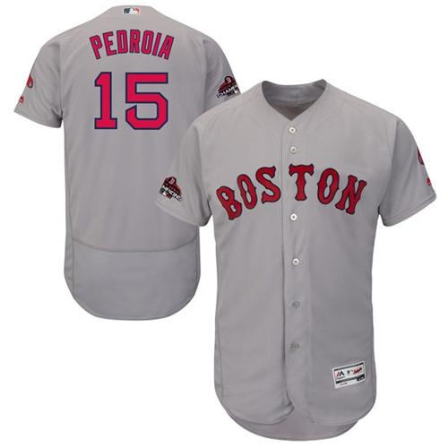 Boston Red Sox #15 Dustin Pedroia Grey Flexbase Authentic Collection 2018 World Series Champions Stitched Jersey Men's