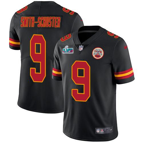 Chiefs #9 JuJu Smith-Schuster Black Super Bowl LVII Patch Men's Stitched Limited Rush Jersey