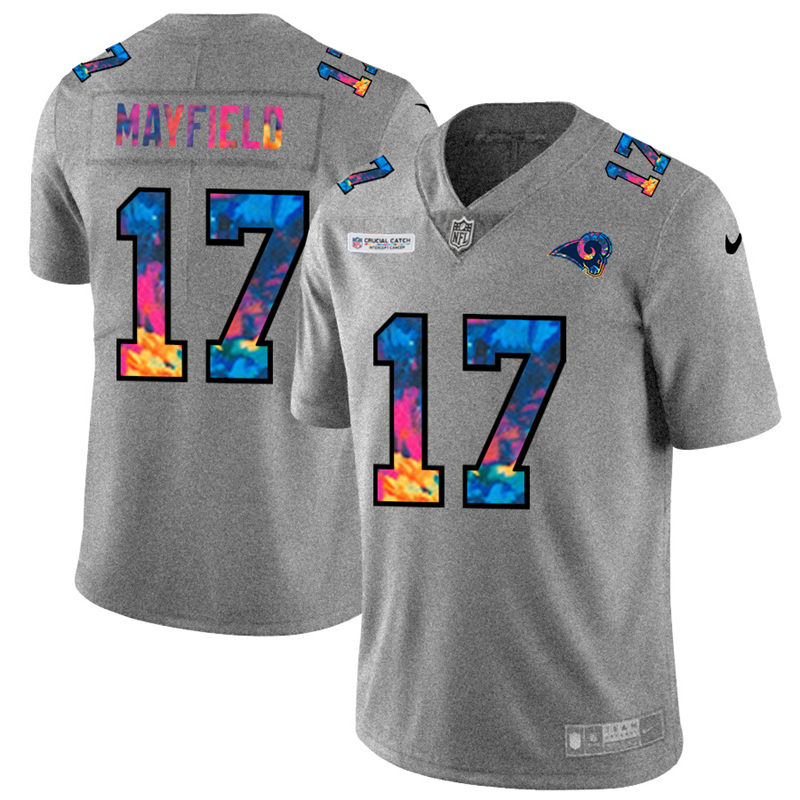 Los Angeles Rams #17 Baker Mayfield Men's Multi-Color 2020 Crucial Catch Jersey Greyheather