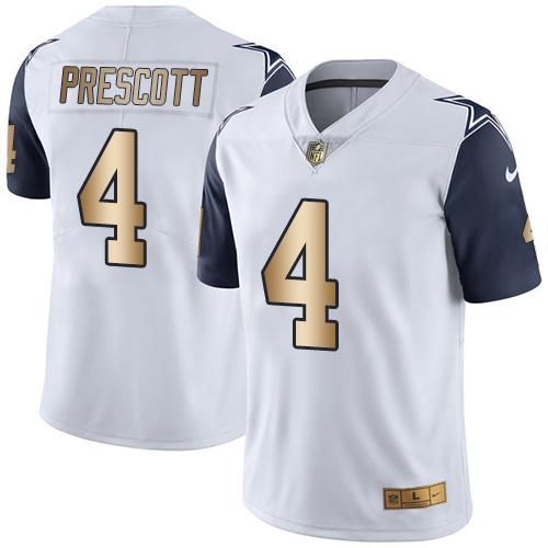 Cowboys #4 Dak Prescott White Youth Stitched Limited Gold Rush Jersey