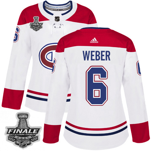 Adidas Montreal Canadiens #6 Shea Weber White Road Authentic Women's 2021 Stanley Cup Final Patch Jersey Womens