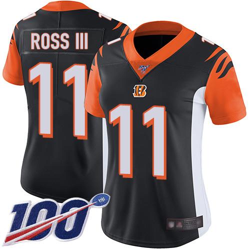 Cincinnati Bengals #11 John Ross III Black Team Color Women's Stitched 100th Season Vapor Limited Jersey Womens
