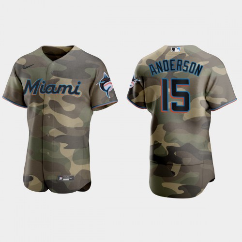 Miami Miami Marlins #15 Brian Anderson Men's 2021 Armed Forces Day Authentic Jersey -Camo Men's