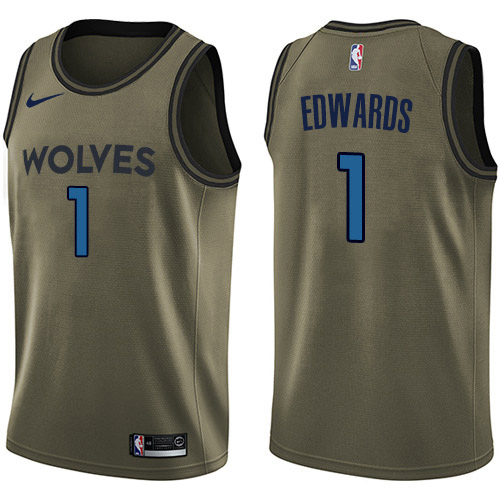 Minnesota Timberwolves #1 Anthony Edwards Green Salute to Service Youth Swingman Jersey Youth