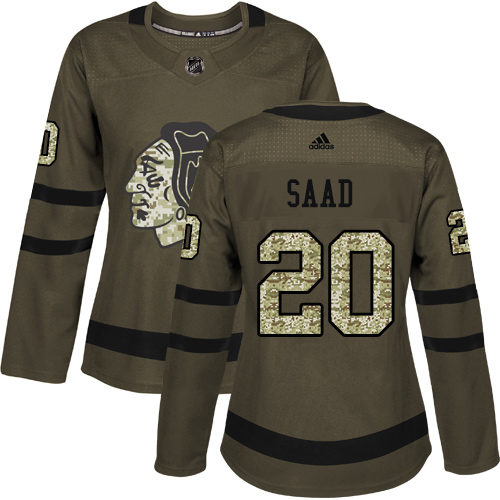 Adidas Chicago Blackhawks #20 Brandon Saad Green Salute to Service Women's Stitched Jersey Womens