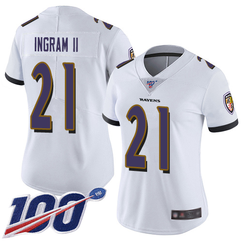 Baltimore Ravens #21 Mark Ingram II White Women's Stitched 100th Season Vapor Limited Jersey Womens
