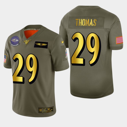 Baltimore Baltimore Ravens #29 Earl Thomas III Men's Olive Gold 2019 Salute to Service Limited 100 Jersey Men's