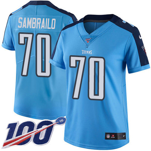 Tennessee Titans #70 Ty Sambrailo Light Blue Women's Stitched Limited Rush 100th Season Jersey Womens