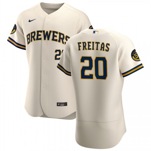 Milwaukee Milwaukee Brewers #20 David Freitas Men's Cream Home 2020 Authentic Player Jersey Men's