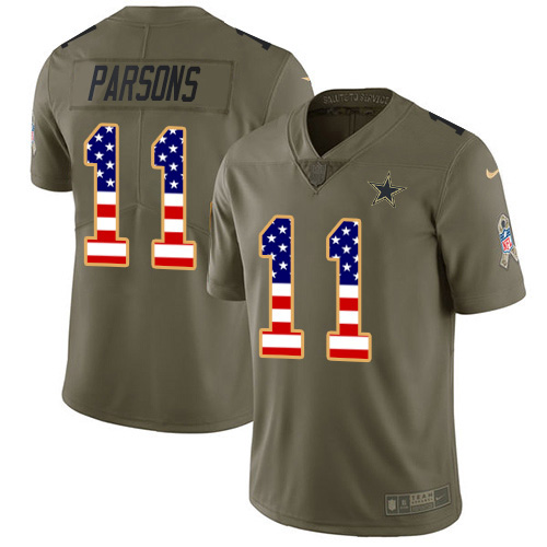 Cowboys #11 Micah Parsons Olive/USA Flag Men's Stitched Limited 2017 Salute To Service Jersey