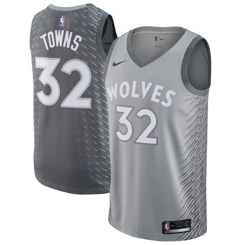 Minnesota Timberwolves #32 Karl-Anthony Towns Silver Swingman City Edition Jersey Mens