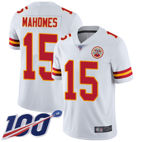 Chiefs #15 Patrick Mahomes White Youth Stitched 100th Season Vapor Limited Jersey