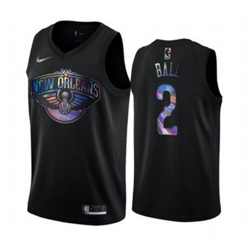 New Orleans Pelicans #2 Lonzo Ball Mens Iridescent Holographic Collection Jersey - Black Mens