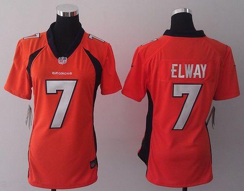 Broncos #7 John Elway Orange Team Color Women's Stitched New Elite Jersey