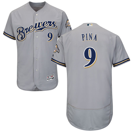 Milwaukee Brewers #9 Manny Pina Grey Flexbase Authentic Collection Stitched Jersey Men's