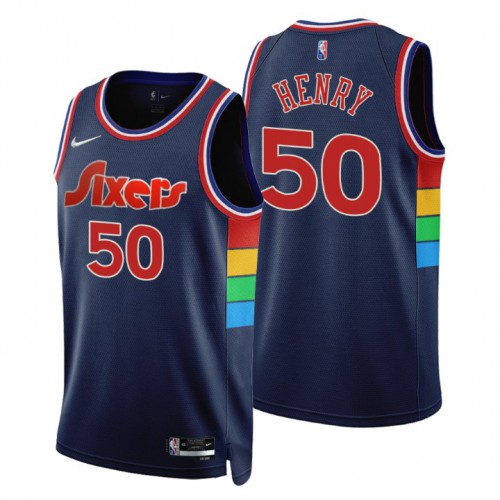 Philadelphia 76ers #50 Aaron Henry Navy Mens 75th Anniversary Diamond Swingman Jersey - Icon Edition Mens