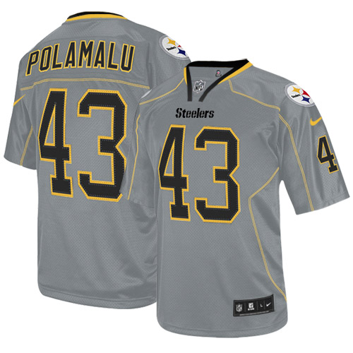 Steelers #43 Troy Polamalu Lights Out Grey Men's Stitched Elite Jersey