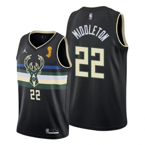 Milwaukee Milwaukee Bucks #22 Khris Middleton 2021 Finals Champions Swingman Statement Edition Jersey Black Mens