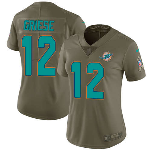 Miami Dolphins #12 Bob Griese Olive Women's Stitched Limited 2017 Salute to Service Jersey Womens