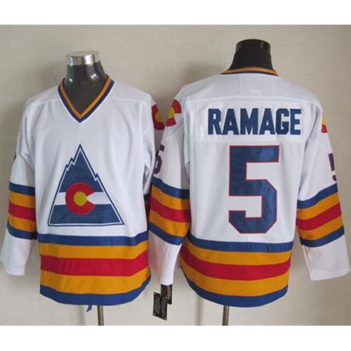 Colorado Avalanche #5 Rob Ramage White CCM Throwback Stitched Jersey Men's